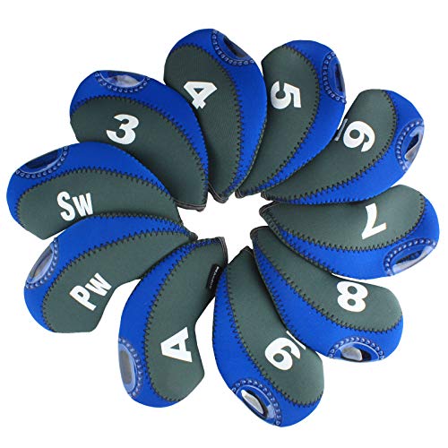 Andux Anzahl Golf Schlägerkopfhüllen Golf Eisen deckt Eisenhauben Packung Mit 10 grau/Blau von Andux