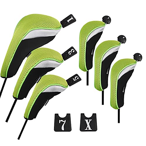 Andux Golf Schlägerkopfhüllen Satz hauben austauschbar Nr. Etikett (3 Hybrid +3 Holz) von Andux