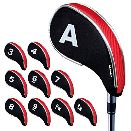 Andux Golfschlägerhauben mit Reißverschluss, 10 Stück, Schwarz/Rot von Andux