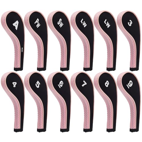 Andux Golfschläger Schlägerhauben Zahlendruck Langer Hals Reißverschluss 12 Stück/Set Schwarz/rosa von Andux