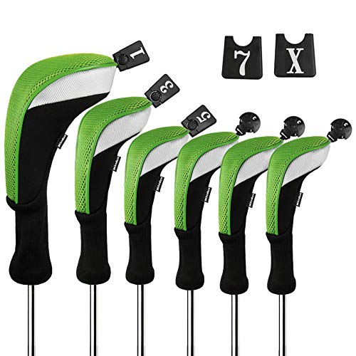 Andux Golfschlägerhauben mit langem Hals (3 Hybrid-Abdeckungen + 3 Holzabdeckungen) (Schwarz/Grün) von Andux