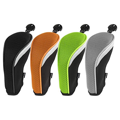 Andux Golf Hybrid Schläger Kopfhauben 4er-Set mit austauschbarer Nr. Tag Schwarz orange grün grau von Andux