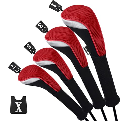 Andux Schlägerhauben für Golfschläger 460cc Driver Fairway-Holz, extra Langer Hals, Rot, 4 Stück von Andux