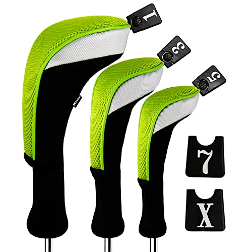 Andux Golf 460cc Driver Kopfhüllen Golfschläger mit langem Hals Holzkopfhüllen 3 Stück Grün von Andux