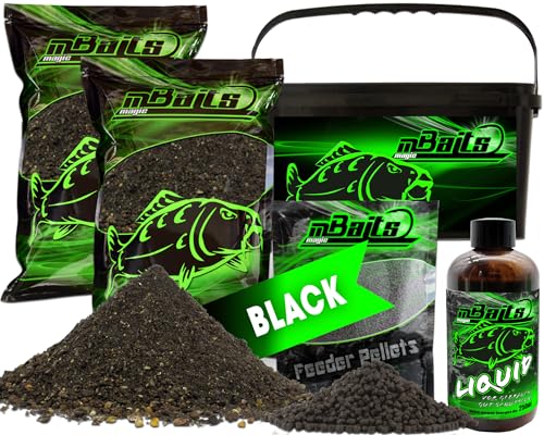 Angel-Berger Magic Baits Futterset mit Eimer Angelfutter Groundbait Liquid Pellets (Black) von Angel-Berger