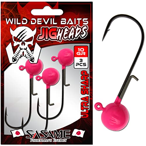 Wild Devil Baits Pro Japan Jig Head UV Pink Jigkopf Baitholder Jighaken Bleikopf (40, 4/0) von Angel-Berger