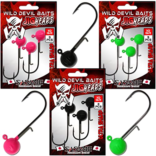 Wild Devil Baits Pro Japan Jig Head Mix Pack UV Jigkopf Baitholder Jighaken Bleikopf (4/0 Mix Pack, Black) von Angel-Berger