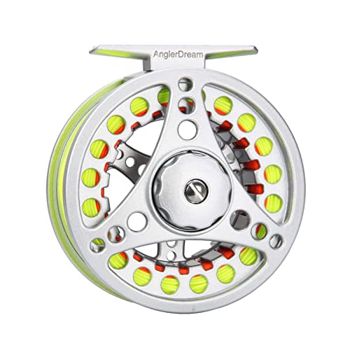 AnglerDream 1 2 3 4 5 6 7 8 WT Fly Reel mit Line Combo groß Arbor Aluminium Fly Angelrollen, 1/2WT Fly Reel with Line Combo von AnglerDream