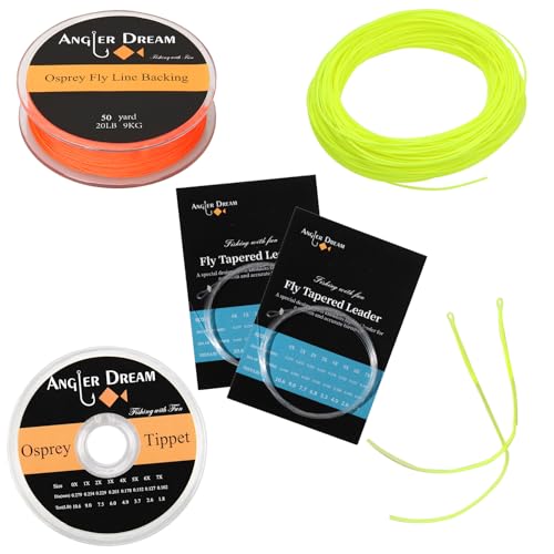 AnglerDream WF Fly Angeln Line Kit 1 2 3 4 5 6 7 8 9 wt Fly Angeln Line Leader Geflochtene Rückseite Fisch Line, gelb, WF 6F Fly line Combo von AnglerDream