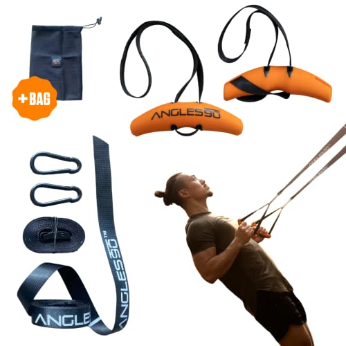 A90 Sling Trainer | kleinster all-in-one Schlingentrainer mit Spezialfunktionen | langlebig und robust, für das Home Gym, Training im Freien oder auf Reisen | einschließlich der Angles90 Grips von Angles90