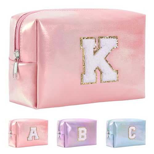 Anntry A-Z personalisierter Anfangsbuchstaben-Make-up-Taschen-Organizer,wasserdichte Kosmetiktasche aus PU-Leder, tragbare Reise-Kulturtasche, Mädchen, Frauen,Freundin, Mutter von Anntry