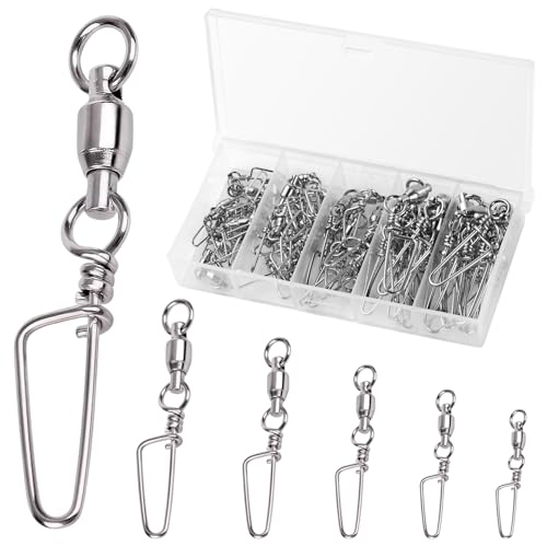 Annyswit 50 Stück Wirbel Angeln Snap mit Kugellager, Edelstahl Angelwirbel, Geschweißter Ring für Angeln with 5 Sizes, Geeignet für Fluss-, Süßwasser-, Schwimmer- und Meeresangeln (0#, 1#, 2#, 3#, 4#) von Annyswit