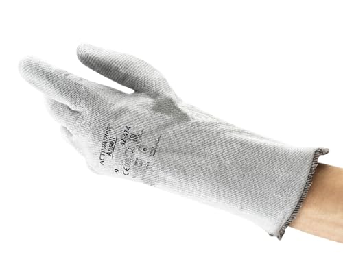 Ansell ActivArmr 42-474 Hitzebeständige Handschuhe, Mechanik- und Chemikalien-Schutz bei industriellen Arbeiten, Arbeitshandschuh Damen Herren, Grau, Größe L (1 Paar) von Ansell