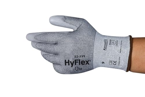 Ansell Hyflex 11-755 Sicherheitsarbeitshandschuhe Mechanischer Schutz, Größe 7(S), Grau (12 Paar) von Ansell
