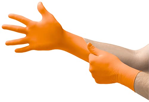 Ansell MicroFlex 93-256 Einmalhandschuhe Latexfreie, Orangenen Nitrilhandschuhe Puderfrei, Chemikalien-Schutzhandschuhe, Mechaniker Handschuhe, Orangefarbene Handschuhe 2XL (100 Stück) von Microflex