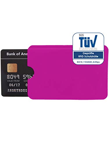 AntiSpyShop RFID Schutzhülle, TÜV geprüft, NFC Blocker - Kreditkarte, Bank EC Karte Abschirmung (Pink) von AntiSpyShop
