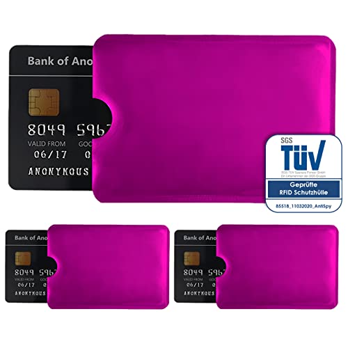 AntiSpyShop 3X RFID Schutzhüllen, TÜV geprüft, NFC Blocker - Kreditkarte, Bank EC Karte Abschirmung (Rosa) von AntiSpyShop
