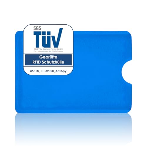 AntiSpyShop RFID Schutzhülle, TÜV geprüft, NFC Blocker - Kreditkarte, Bank EC Karte (Blau) von AntiSpyShop