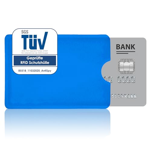 AntiSpyShop RFID Schutzhülle, TÜV geprüft, NFC Blocker - Kreditkarte, Bank EC Karte, Gesundheitskarte (Blau) von AntiSpyShop
