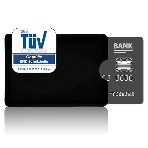AntiSpyShop RFID Schutzhülle, TÜV geprüft, NFC Blocker - Kreditkarte, Bank EC Karte, Krankenkassenkarte (Schwarz) von AntiSpyShop