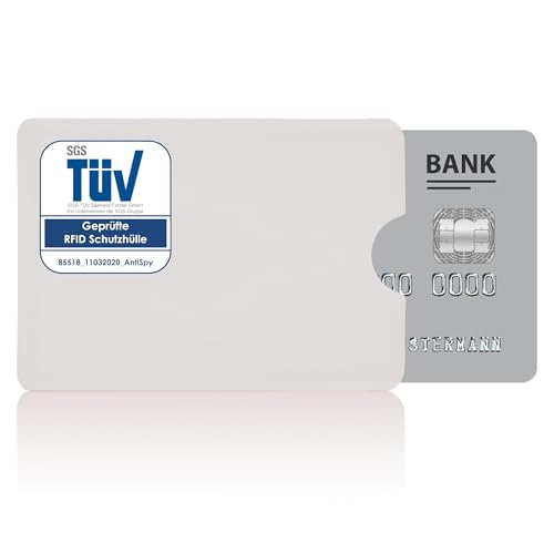 AntiSpyShop RFID Schutzhülle, TÜV geprüft, NFC Blocker - Kreditkarte, Bank EC Karte, Gesundheitskarte (Weiß) von AntiSpyShop