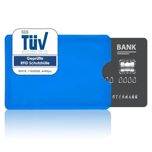 AntiSpyShop RFID Schutzhülle, TÜV geprüft, NFC Blocker - Kreditkarte, Bank EC Karte, Krankenkassenkarte (Blau) von AntiSpyShop