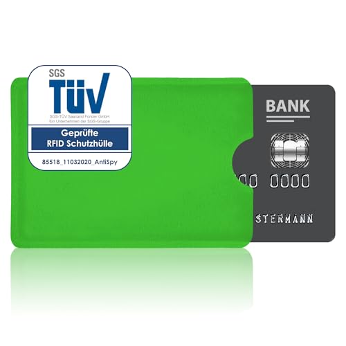 AntiSpyShop RFID Schutzhülle, TÜV geprüft, NFC Blocker - Kreditkarte, Bank EC Karte, Krankenkassenkarte (Grün) von AntiSpyShop