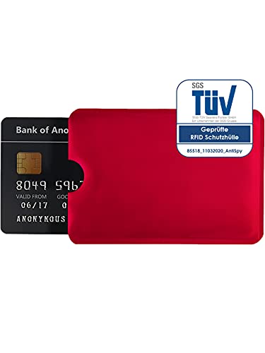 AntiSpyShop RFID Schutzhülle, TÜV geprüft, NFC Blocker - Kreditkarten, Bank-, EC Karten Abschirmung (Rot) von AntiSpyShop