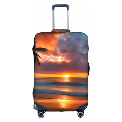 Anticsao Gepäckabdeckung mit Sonnenuntergang-Stranddruck, elastisch, Reisegepäckschutz, Spandex, passend für 45,7 - 71,1 cm Gepäck, weiß, S von Anticsao