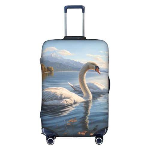 Trolley-Koffer-Schutzhülle, Motiv: weißer Schwan auf dem See, kratzfest, 45,7 - 81,3 cm, geeignet für Reisen, Geschäftsreisen, weiß, M von Anticsao