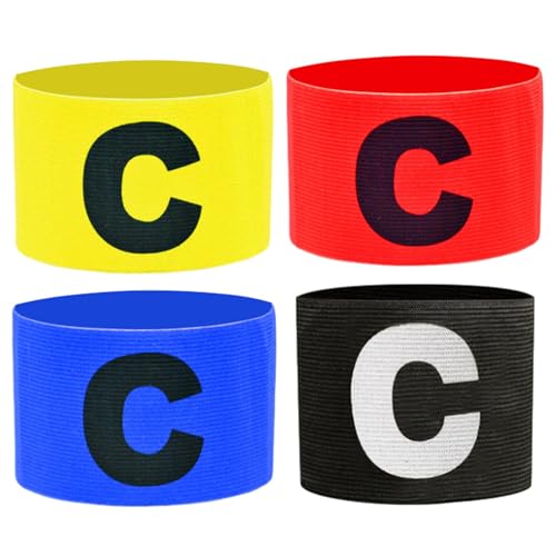 4 Stück Fußball Kapitänsbinde Armbinde, Mehrfarbig Verstellbare Gummizug Capitänsbinde Armband für Kinder Junior Erwachsene von Viele Arten Sportlichen Anlässen(Gelb, Rot, Blau, Schwarz) von Anwangda