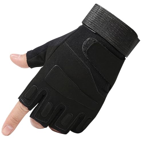 Anwlki Fingerlose Taktische Handschuhe Halbe Finger Herren Airsoft Handschuhe für Männer und Frauen, Tactical Handschuhe Fingerlos für Motorrad, Fahrrad, Jagd, Wandern, Outdoor-Sport (Schwarz, L) von Anwlki