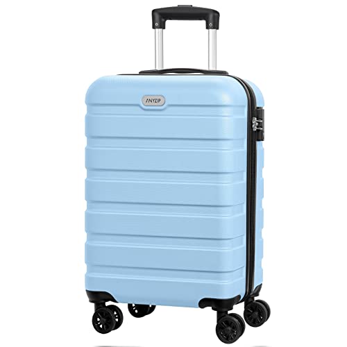 AnyZip Handgepäck Hartschalen-Koffer Reisekoffer Leichtgewicht Trolley PC ABS Rollkoffer mit TSA-Schloss und 4 Rollen（Hellblau） von AnyZip