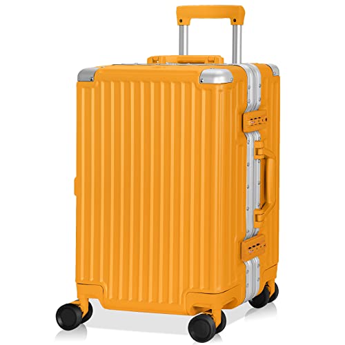 AnyZip Handgepäck Koffer Hartschalen-Koffer PC ABS Aluminiumrahmen Reisekoffer 4 Metallecken zum Schutz Trolley mit 4 Rollen und TSA Schloss Kein Reißverschluss (Orange,M) von AnyZip