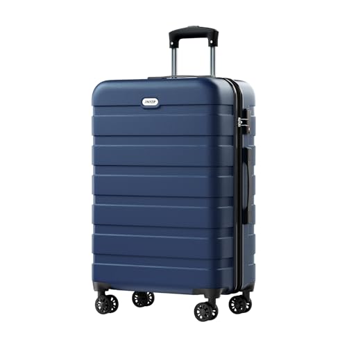 AnyZip Hartschalen-Koffer Reisekoffer Leichtgewicht Trolley PC ABS Rollkoffer mit TSA-Schloss und 4 Rollen（Dunkelblau,Mittlerer Koffer） von AnyZip