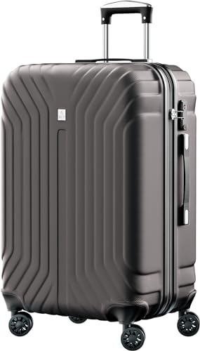 AnyZip Hartschalen-Koffer Rollkoffer Reisekoffer Leicht PC+ABS Erweiterbar Reisekoffer Rollkoffer mit TSA Schloss und 4 Rollen (Grau, L) von AnyZip
