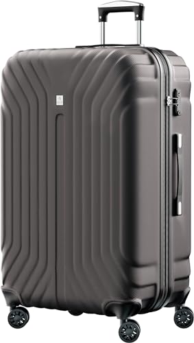 AnyZip Hartschalen-Koffer Rollkoffer Reisekoffer Leicht PC+ABS Erweiterbar Reisekoffer Rollkoffer mit TSA Schloss und 4 Rollen (Grau, XL) von AnyZip