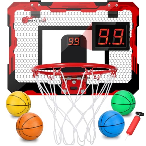Indoor Mini Basketballkorb-Set mit 23 cm Dunking Ring für Kinder Erwachsene, Automatischer Punktzähler Basketballkorb für die Wand, 3 Gummi Bälle, Über-die-Tür Basketballkorb Geschenk (30x40cm) von Anzmtosn