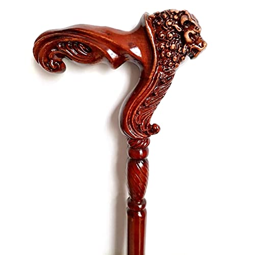Wood Walking Cane for Men 36 Inches Hand-Carved 9 Kinds of Animal Shapes Ergonomic Walking Cane for Men and Women - Stylish Derby Oak Wood Cane - Cool Walking Stick - Affordable Gift! (Color : Lion) von AoForce