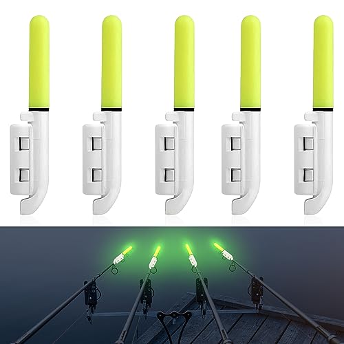 Aoreun LED Glow Sticks for Fishing, 5 PCS LED Glow Sticks for Fishing Angelrute Schwimmt Knicklicht, wasserdicht, leuchtende Leuchtstäbe mit Schnalle, Nacht-Angel-Bissanzeiger für Meeresangeln von Aoreun