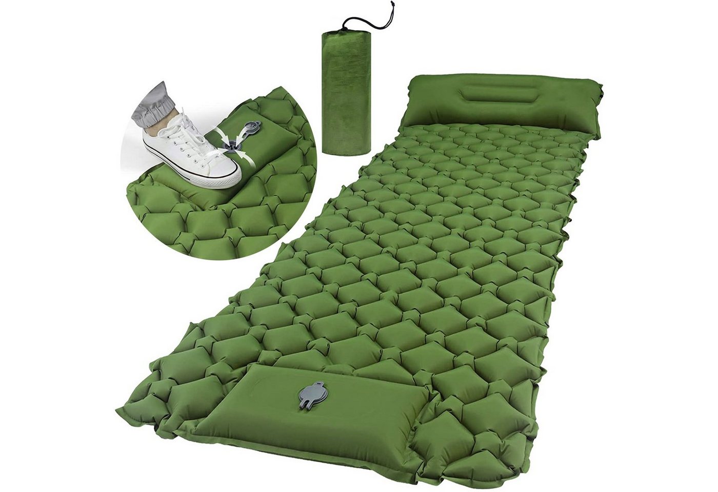 Aoucheni Isomatte Selbstaufblasende Schlafmatten für Camping,6 cm,mit Fußdruckpumpe,Grün von Aoucheni