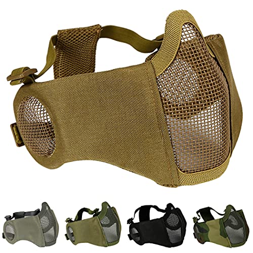 Aoutacc, faltbare Airsoft-Maske, Halbgesicht-Masken mit Ohrschutz für Kriegsspiele, Jagd, Paintball, hautfarben von Aoutacc
