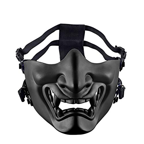 Aoutacc Airsoft Half Face Masks, Evil Demon Monster Kabuki Samurai Hannya Oni Half Face Protective Masks Maskerade Ball, Party, Halloween, Cs War-Spiel (Adjustable Strap Schwarz) von Aoutacc