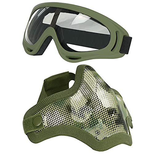 Aoutacc Airsoft Maske und Goggles Set, Half Face Full Steel Mesh Maske und Schutzbrillen für CS/Jagd/Paintball/Schießen (AOR2) von Aoutacc