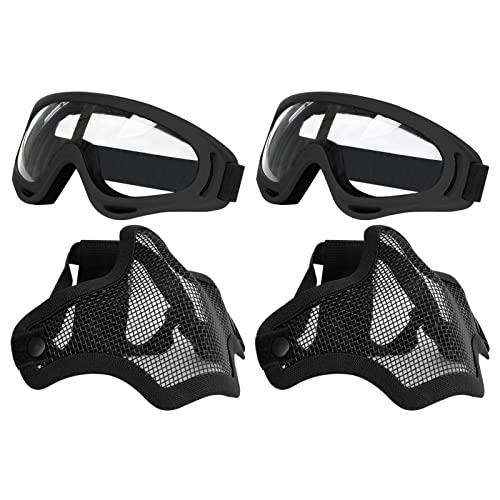 AOUTACC Airsoft Maske und Brille Set, Half Face Full Steel Mesh Maske und Schwimmbrille für CS/Jagd/Paintball/Schießen (2 Stück) Schwarz von AOUTACC