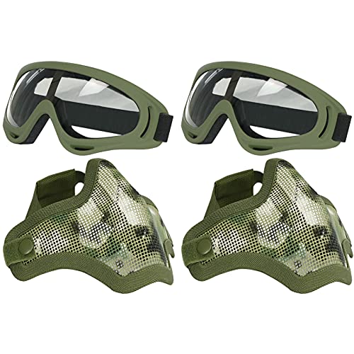 AOUTACC Airsoft-Maske und Schutzbrille, halbes Gesicht, Vollstahl-Mesh-Maske und Schutzbrille für CS/Jagd/Paintball/Schießen (2 Pack AOR2) von AOUTACC