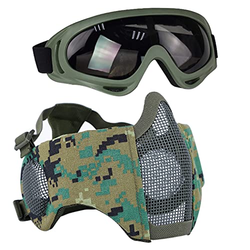 Aoutacc Airsoft Schutzausrüstung, Set mit Halbgesichtsmasken mit Ohrenschutz und Brille für CS/Jagd/Paintball/Shooting, DW … von Aoutacc