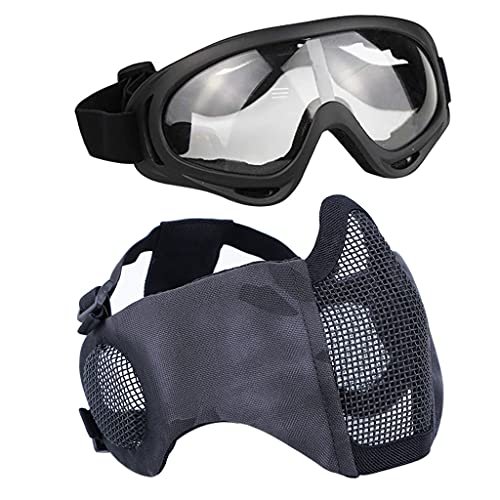 Aoutacc Airsoft Schutzausrüstung, Set mit Halbgesichtsmasken mit Ohrenschutz und Brille für CS/Jagd/Paintball/Shooting, TY von Aoutacc