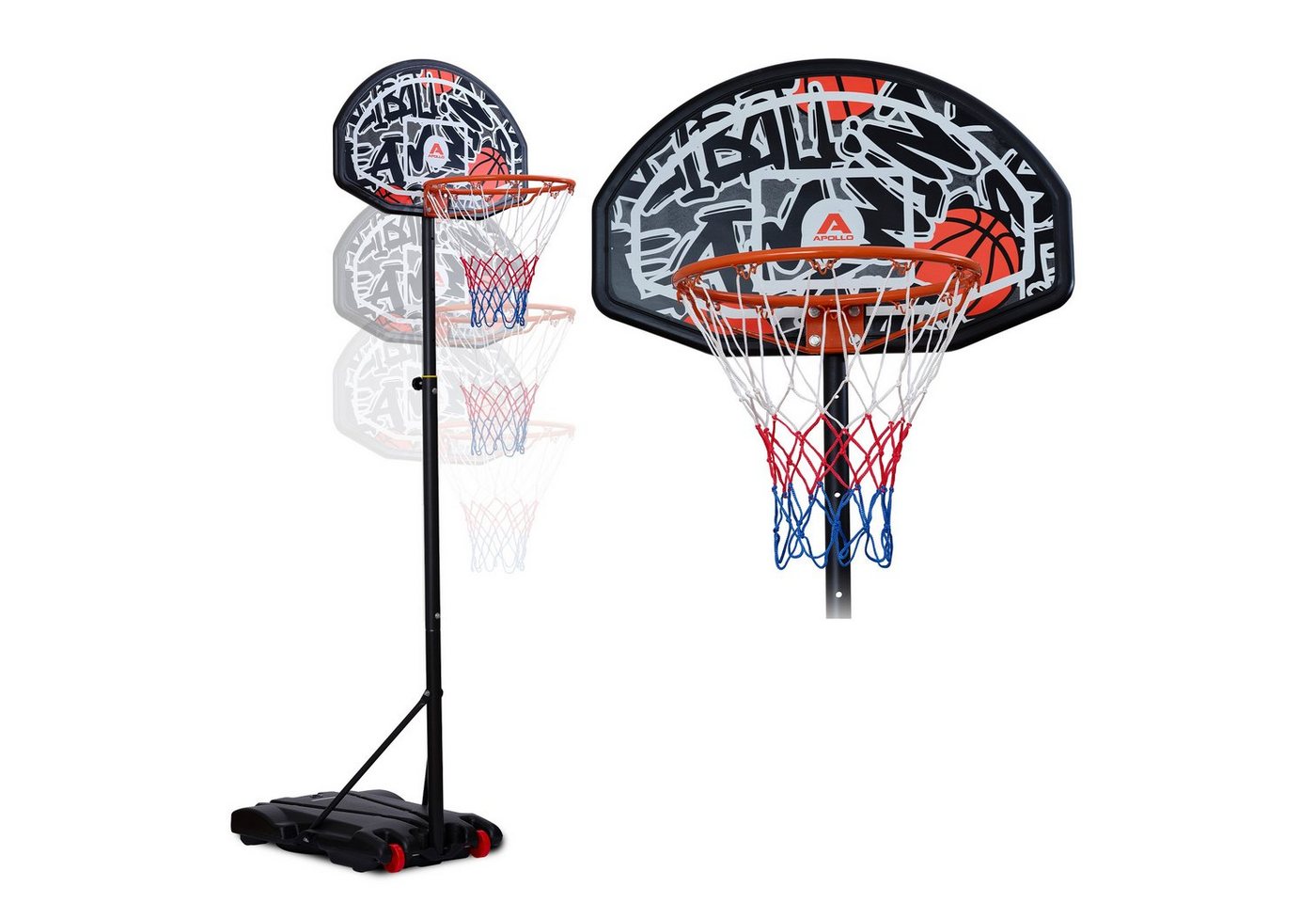 Apollo Basketballständer Basketballkorb Outdoor Korb Set mit Ständer und Rollen, inkl. Ball, Korbanlage, Höhenverstellbar von Apollo