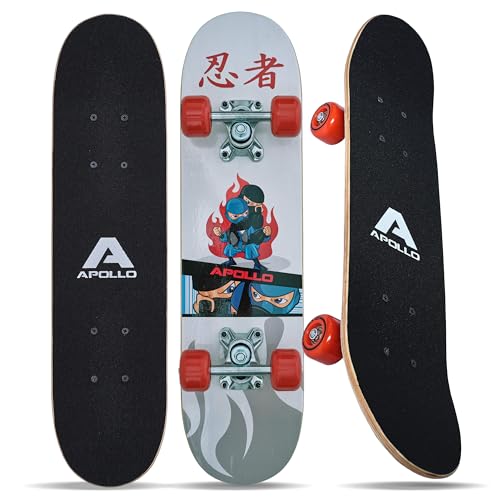 Apollo Kinder Skateboard, kleines Komplett Board mit ABEC 3 Kugellagern und Aluminium Achsen - Holzboard - Coole Designs für Kinder und Jugendliche - Cruiser Boards für Mädchen und Jungen von Apollo